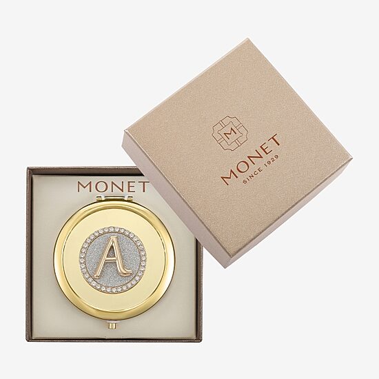 Monet Jewelry Initial Gold Tone Round Compact Mirror