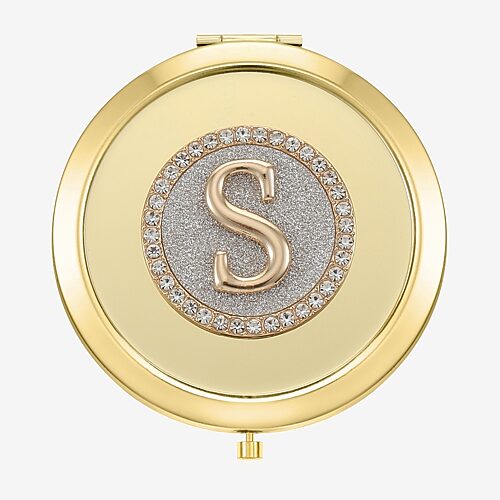 Monet Jewelry Initial Gold Tone Round Compact Mirror, One Size, Yellow