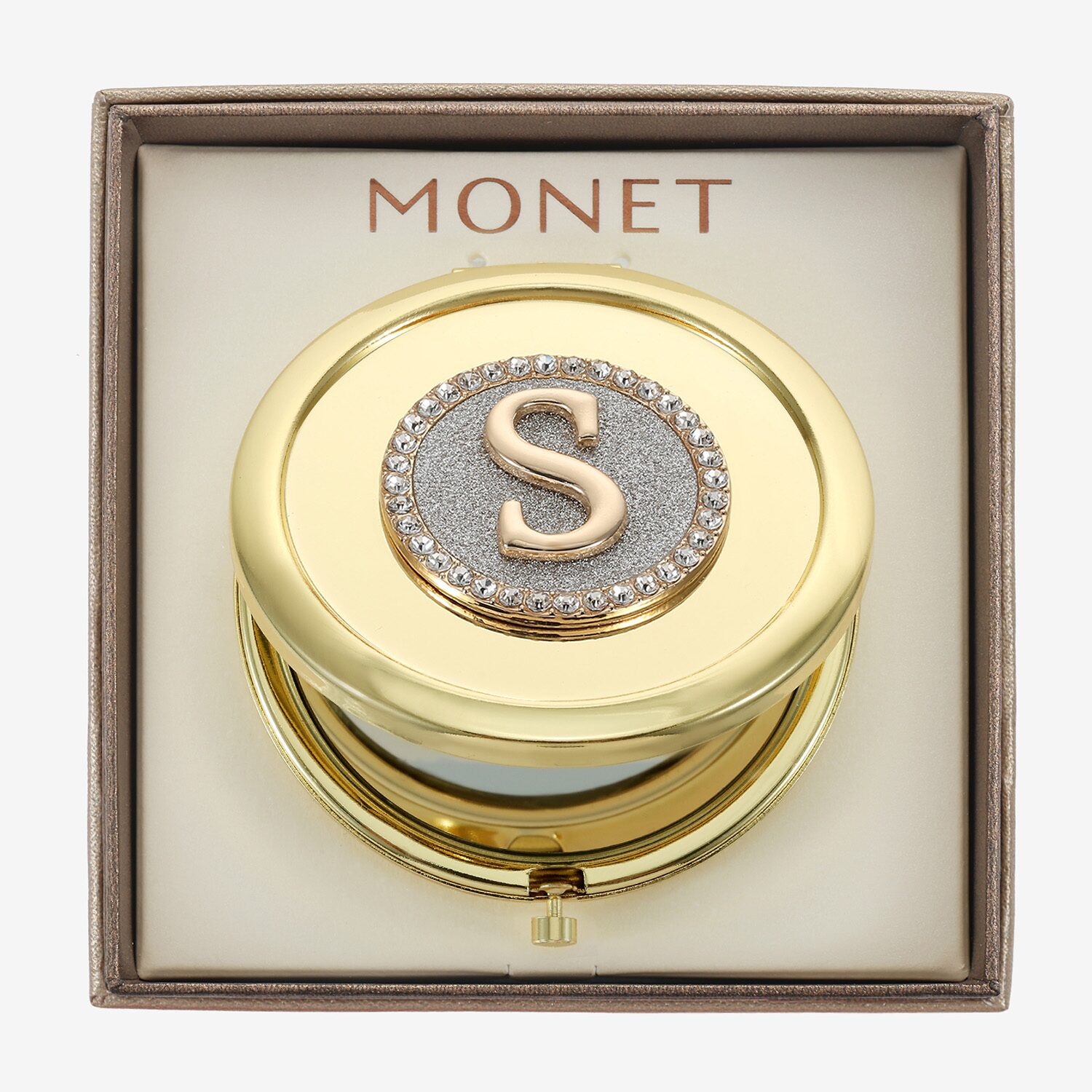 Monet Jewelry Initial Gold Tone Round Compact Mirror