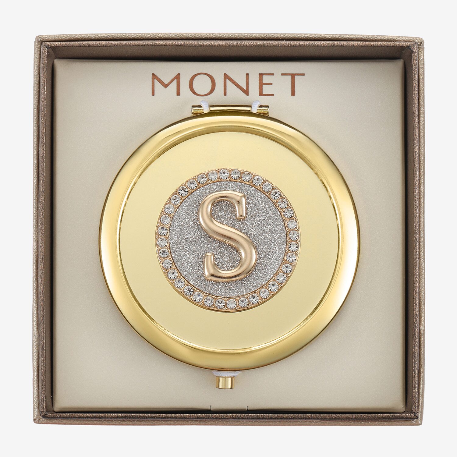Monet Jewelry Initial Gold Tone Round Compact Mirror