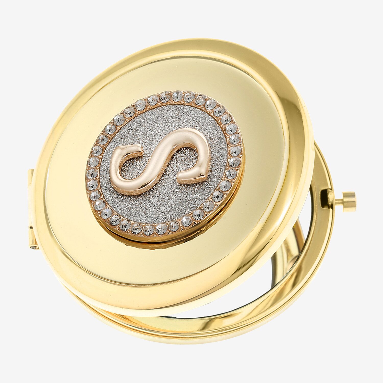 Monet Jewelry Initial Gold Tone Round Compact Mirror