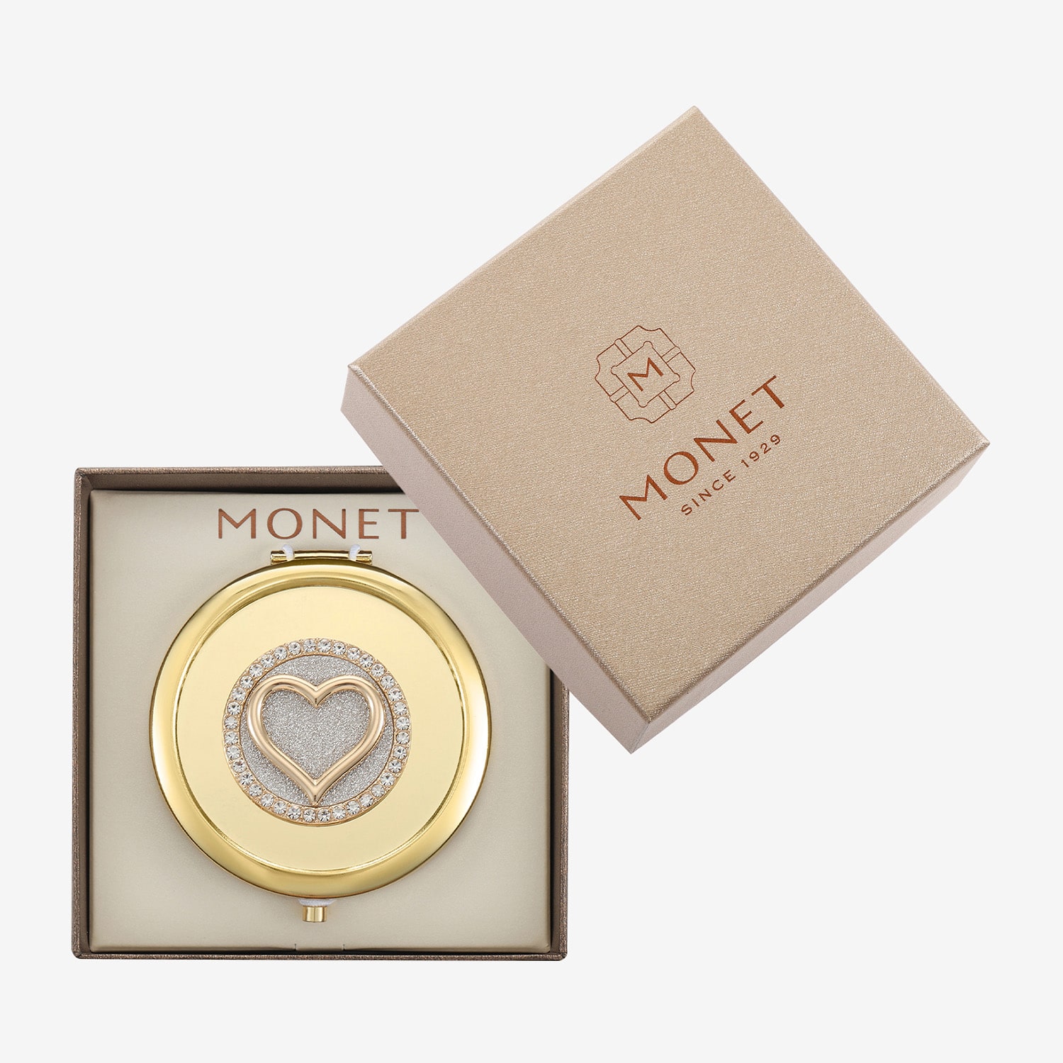 Monet Jewelry Initial Gold Tone Heart Compact Mirror
