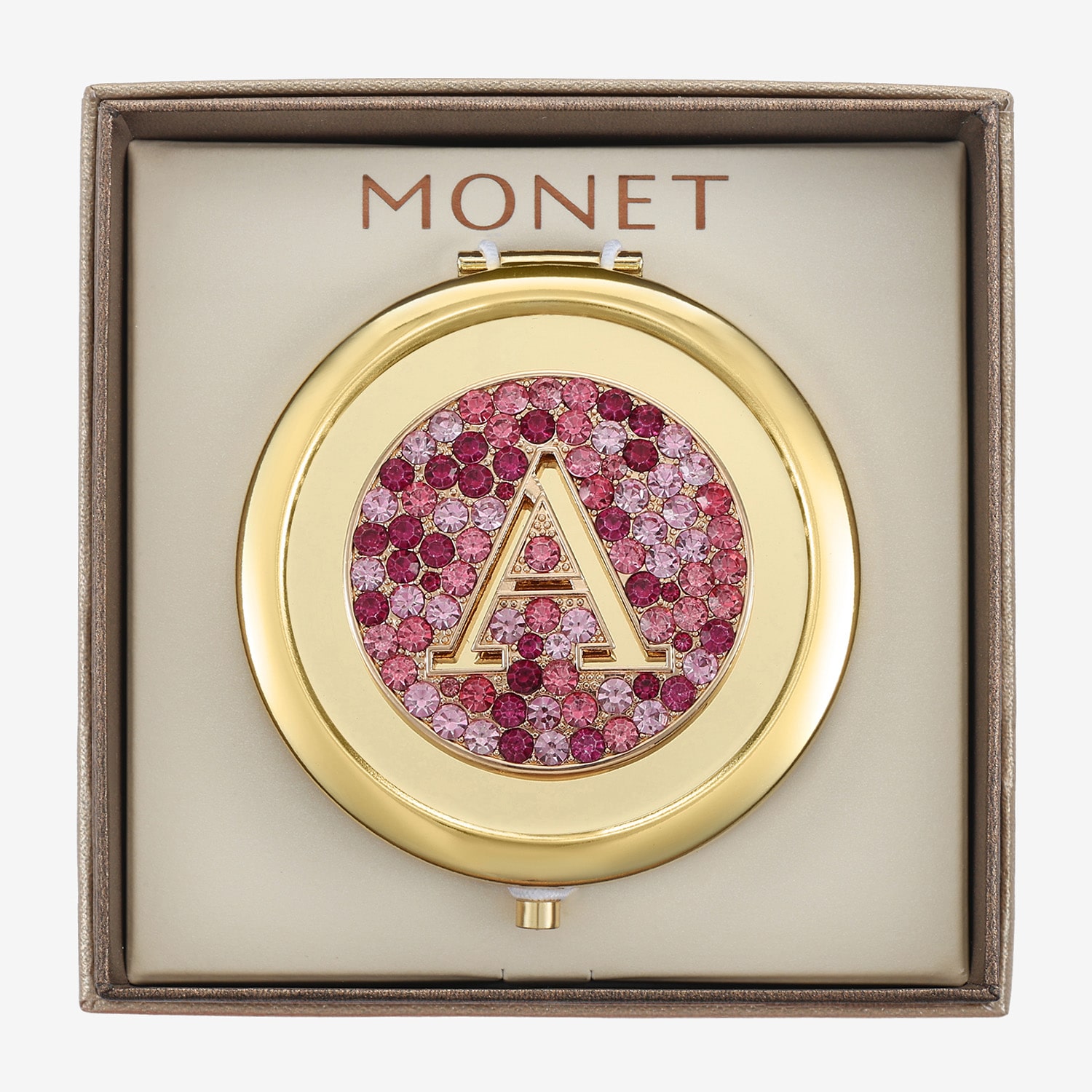 Monet Jewelry Initial Gold Tone Round Compact Mirror