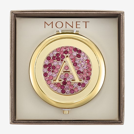 Monet Jewelry Initial Gold Tone Round Compact Mirror