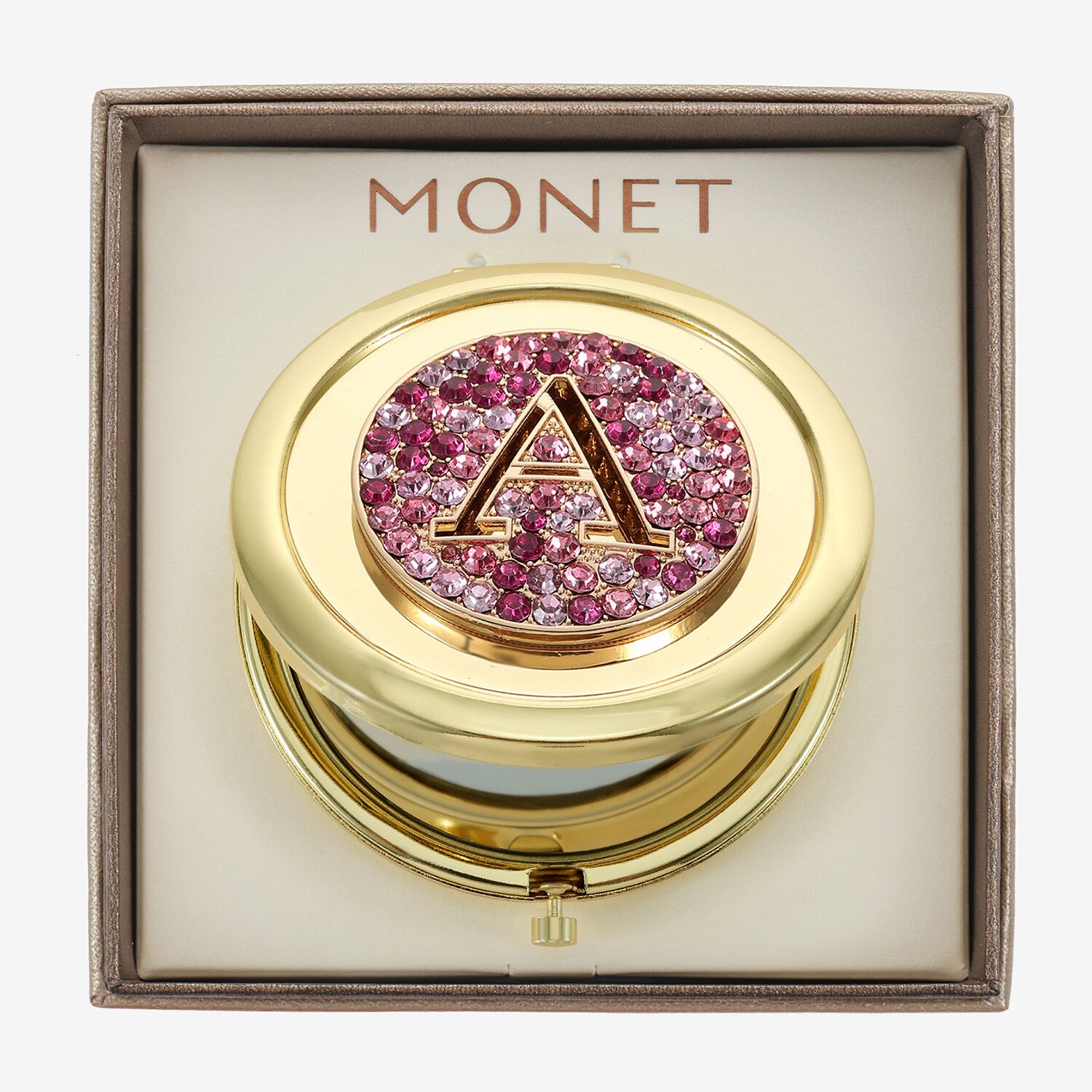 Monet Jewelry Initial Gold Tone Round Compact Mirror