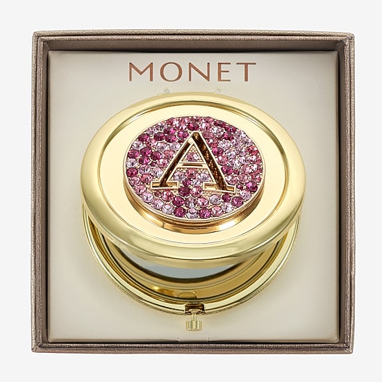 Monet Jewelry Initial Gold Tone Round Compact Mirror