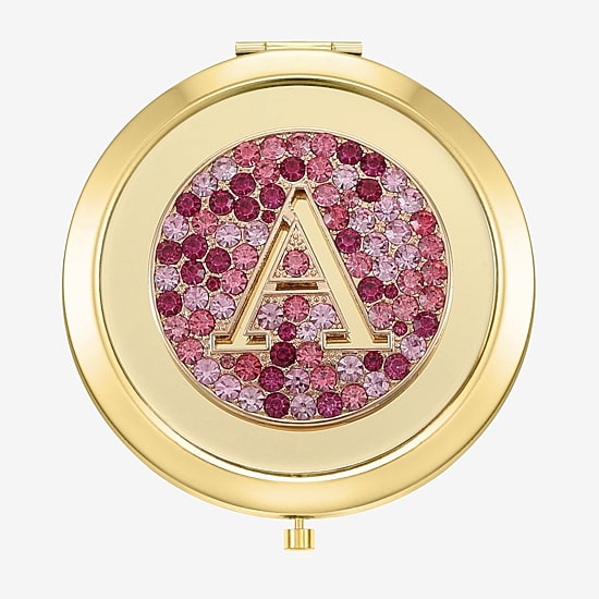 Monet Jewelry Initial Gold Tone Round Compact Mirror