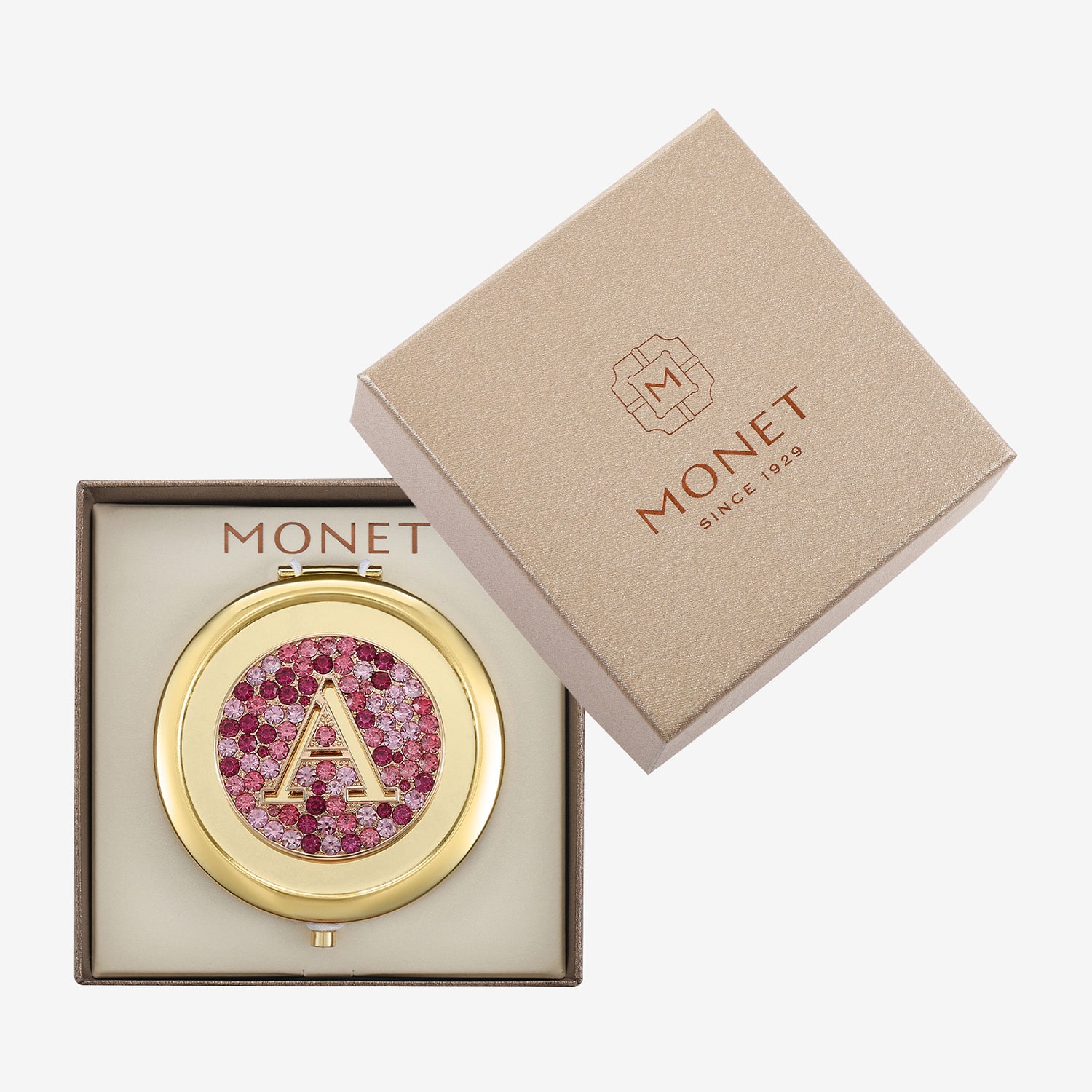 Monet Jewelry Initial Gold Tone Round Compact Mirror