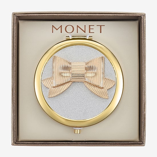 Monet Jewelry Gold Tone Bow Compact Mirror