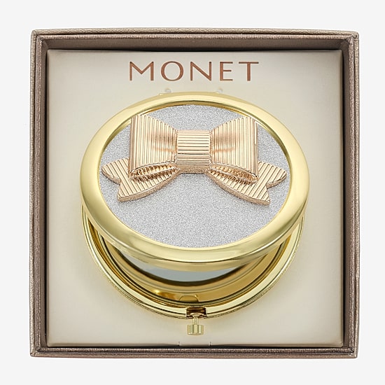 Monet Jewelry Gold Tone Bow Compact Mirror