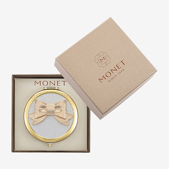Monet Jewelry Gold Tone Bow Compact Mirror