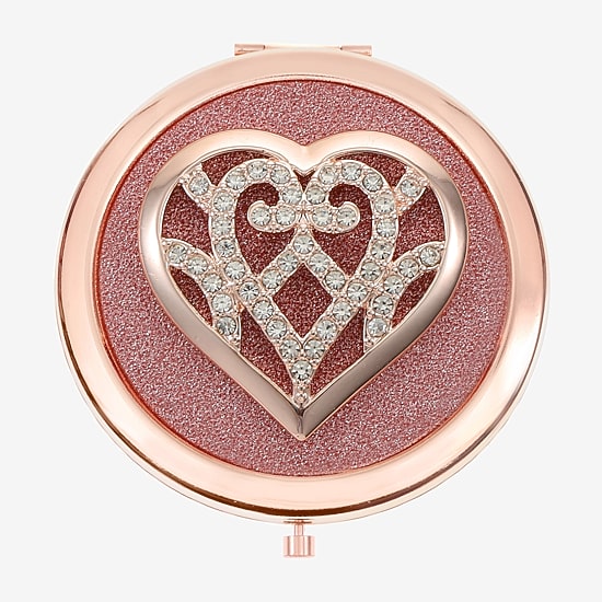 Monet Jewelry Rose Tone Heart Compact Mirror
