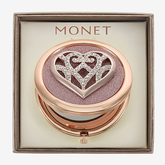 Monet Jewelry Rose Tone Heart Compact Mirror
