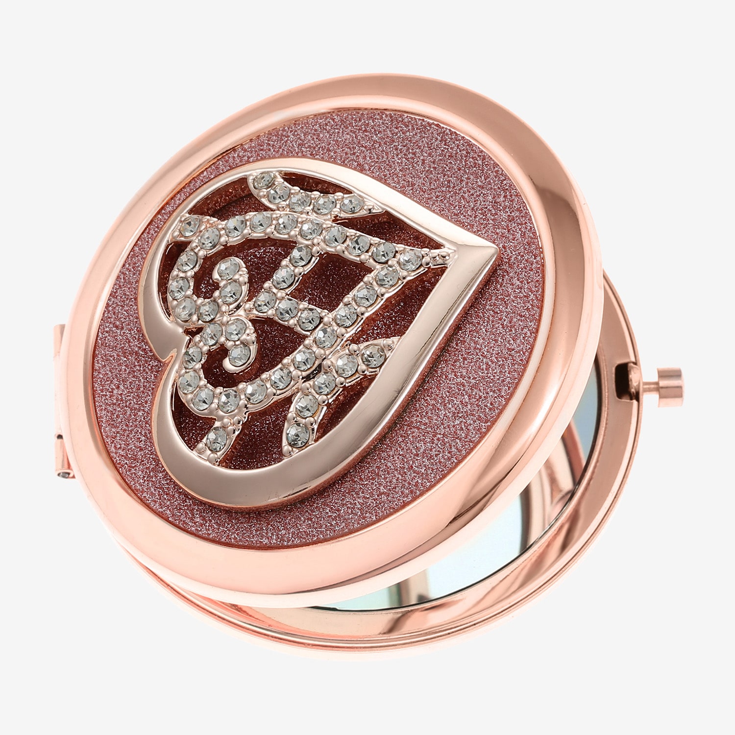 Monet Jewelry Rose Tone Heart Compact Mirror