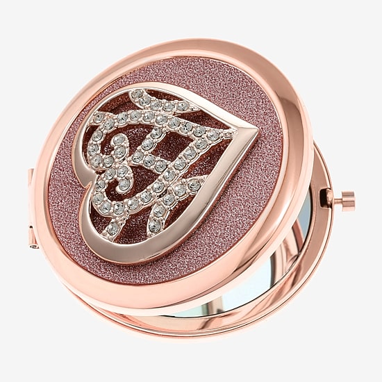 Monet Jewelry Rose Tone Heart Compact Mirror
