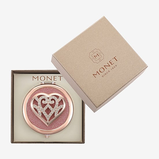 Monet Jewelry Rose Tone Heart Compact Mirror