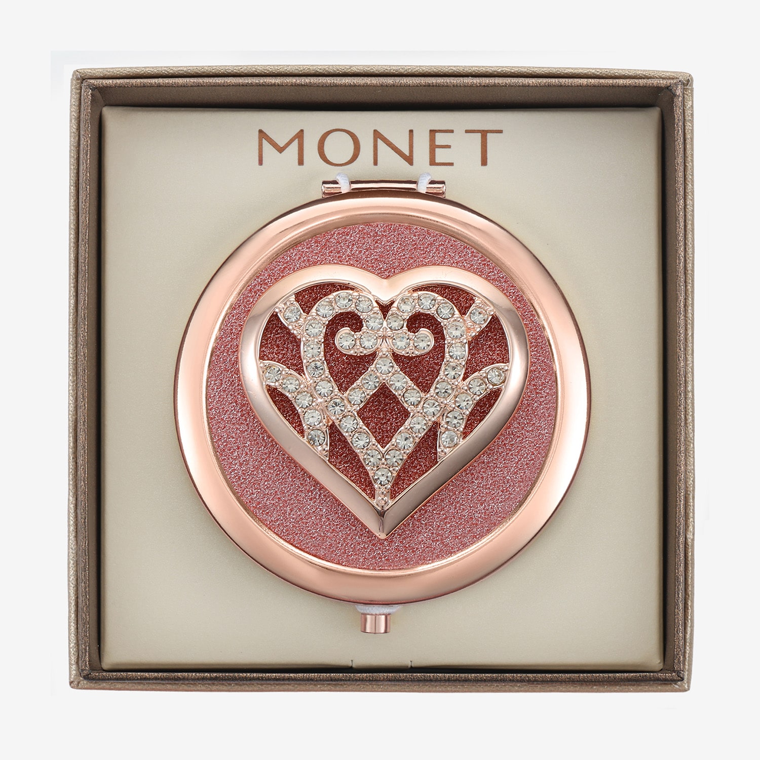 Monet Jewelry Rose Tone Heart Compact Mirror