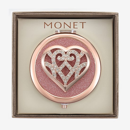 Monet Jewelry Rose Tone Heart Compact Mirror