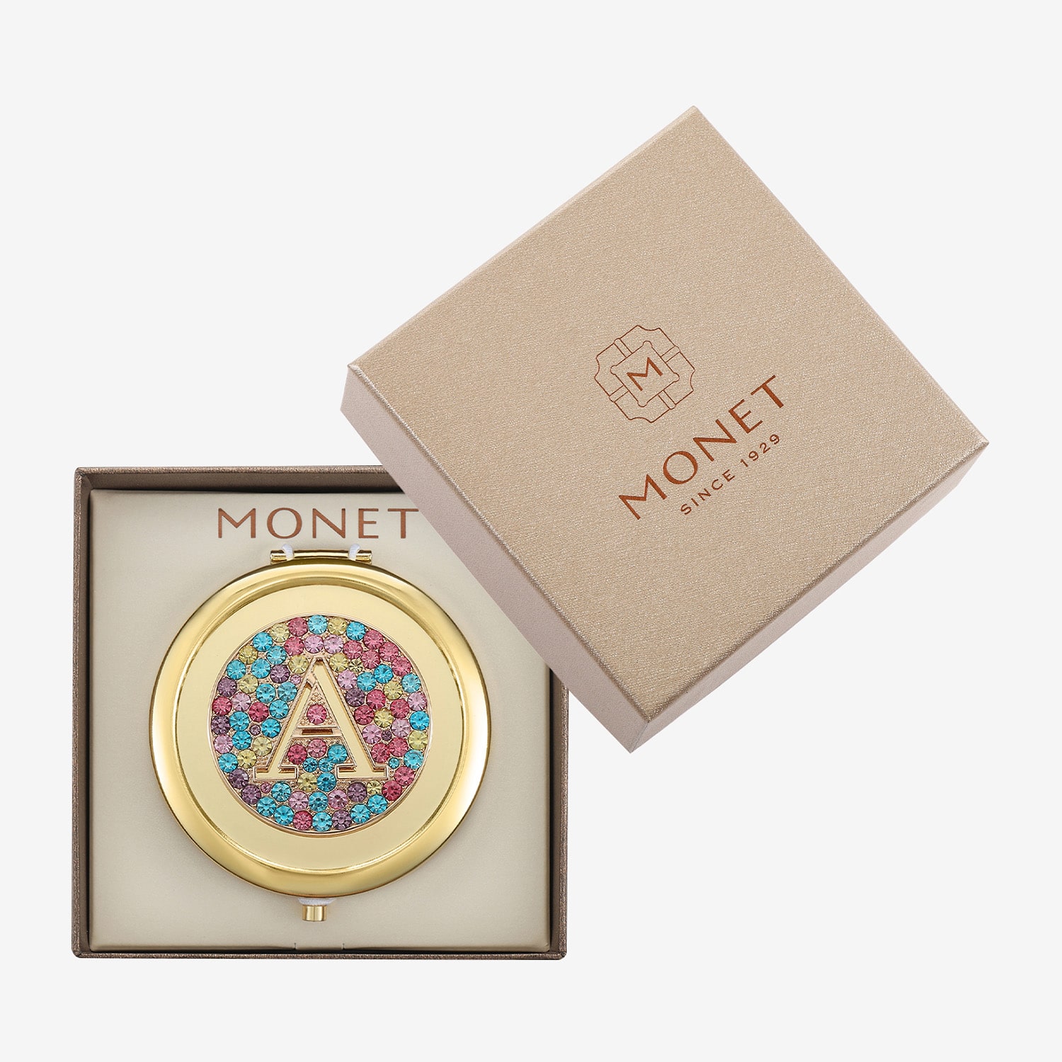 Monet Jewelry Initial Gold Tone Round Compact Mirror