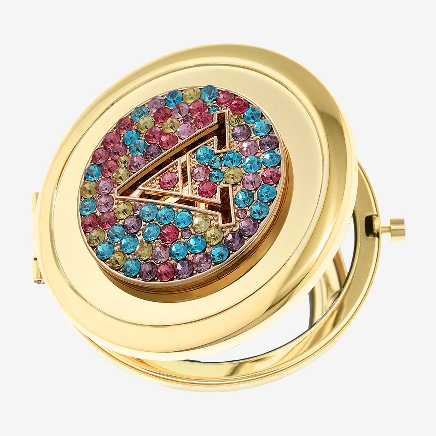 Monet Jewelry Initial Gold Tone Round Compact Mirror