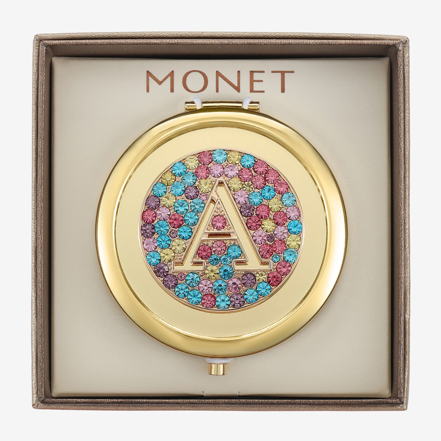 Monet Jewelry Initial Gold Tone Round Compact Mirror