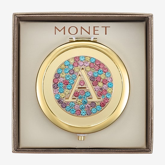 Monet Jewelry Initial Gold Tone Round Compact Mirror