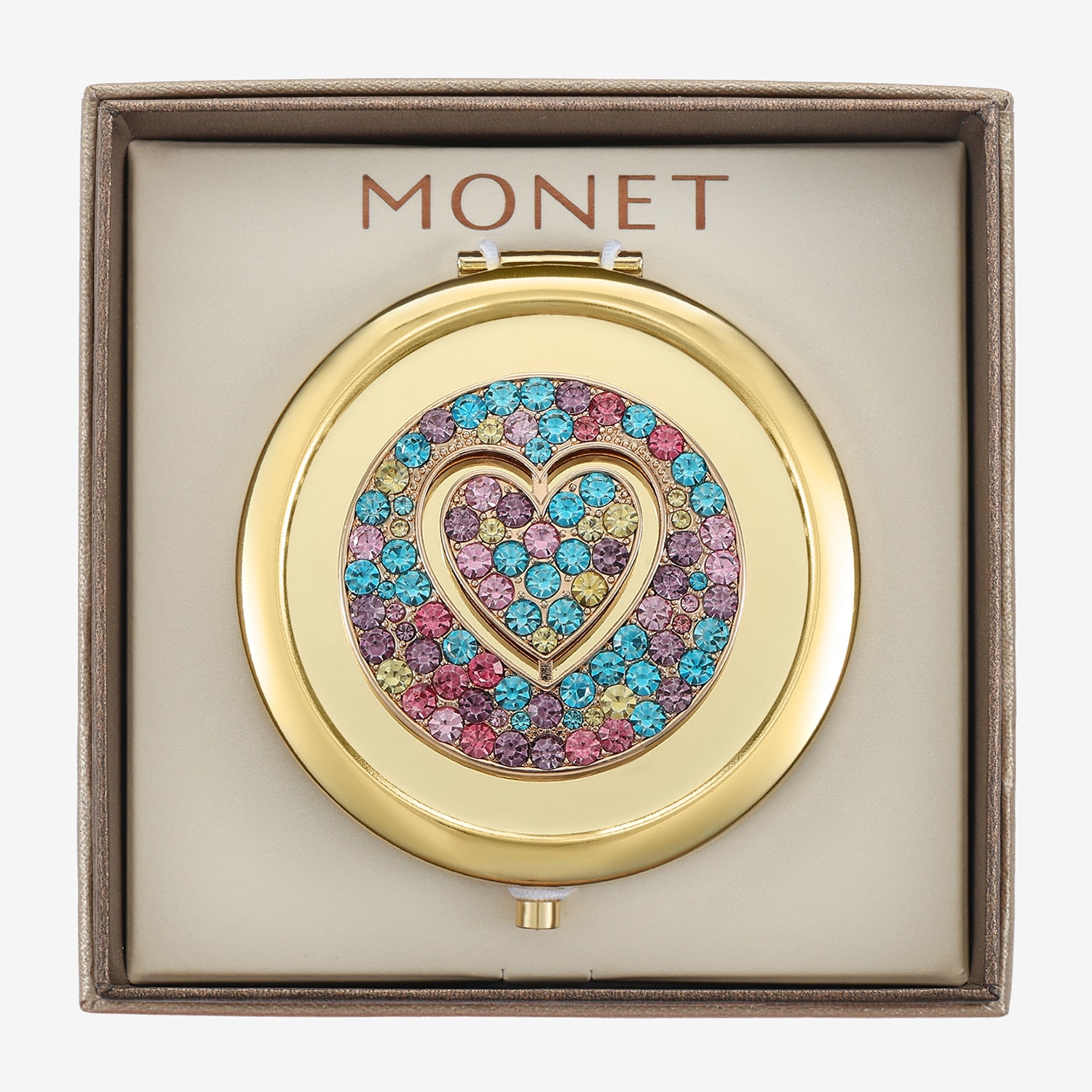 Monet Jewelry Gold Tone Round Compact Mirror
