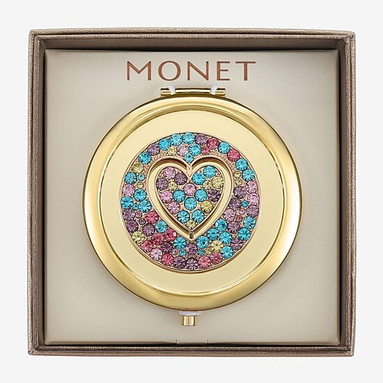 Monet Jewelry Gold Tone Round Compact Mirror