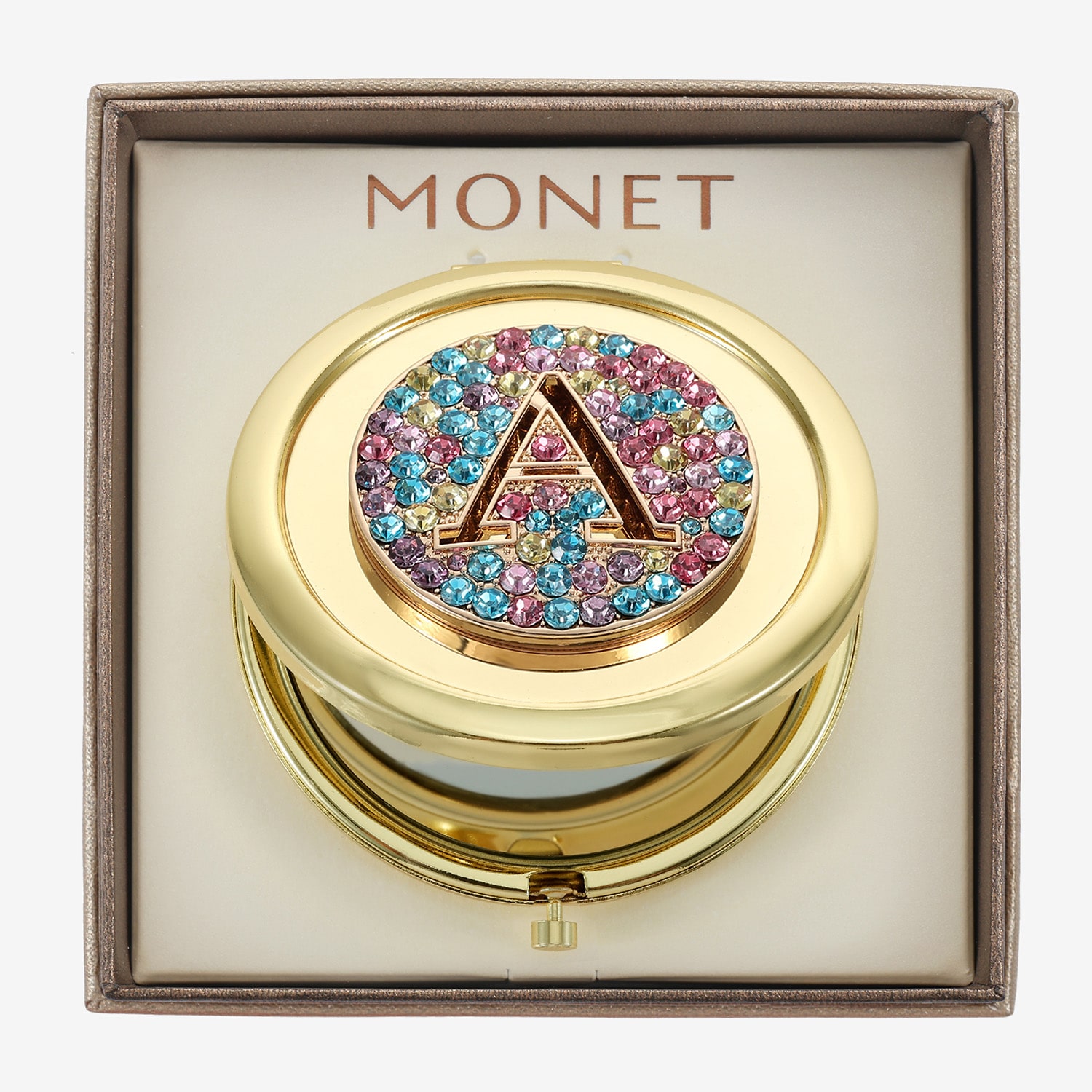 Monet Jewelry Initial Gold Tone Round Compact Mirror