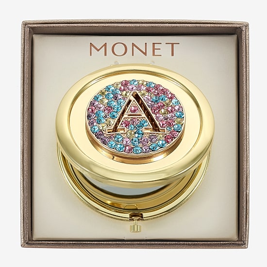 Monet Jewelry Initial Gold Tone Round Compact Mirror