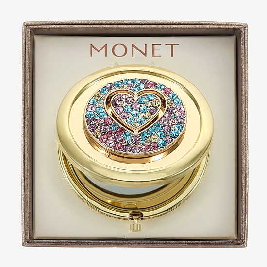 Monet Jewelry Gold Tone Round Compact Mirror