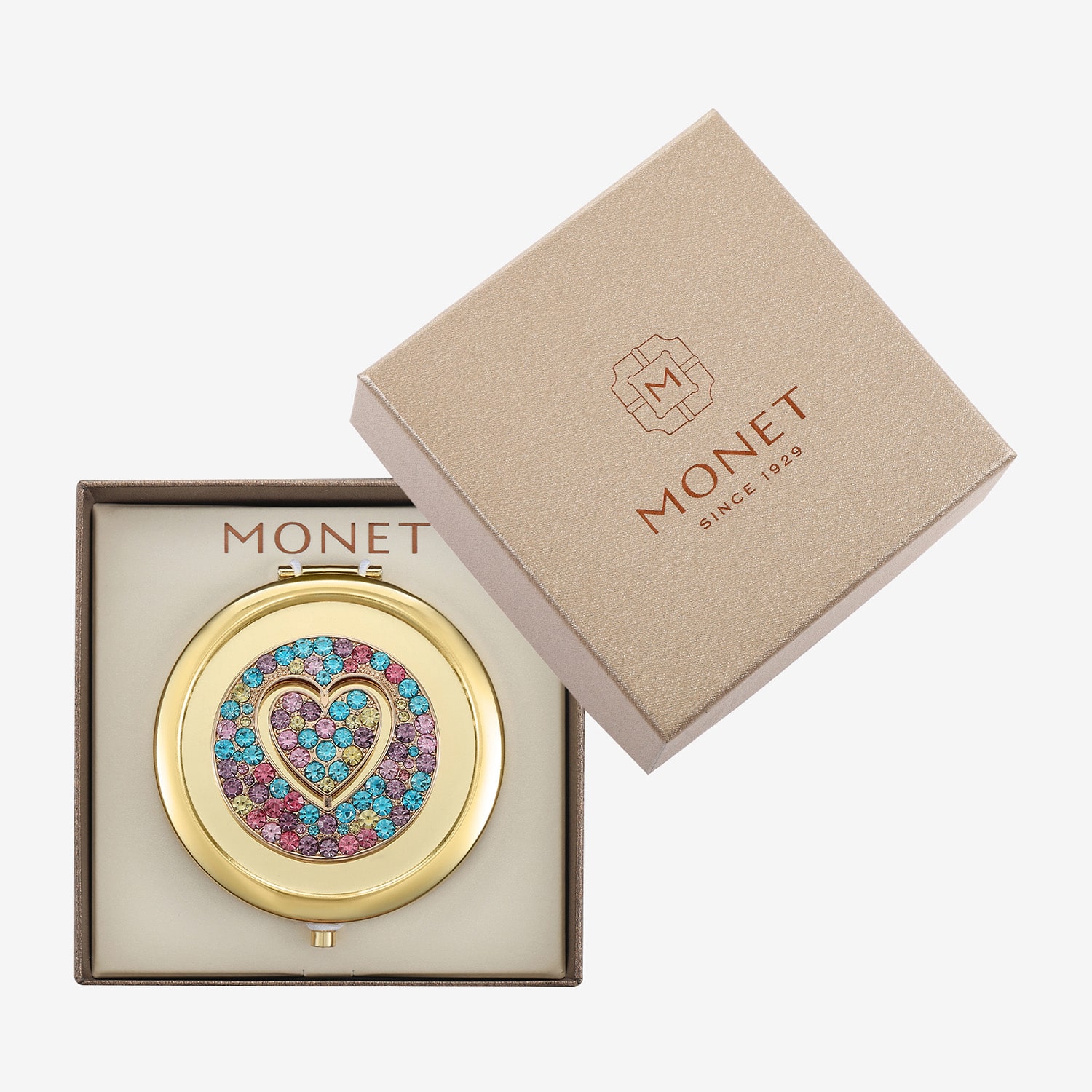 Monet Jewelry Gold Tone Round Compact Mirror