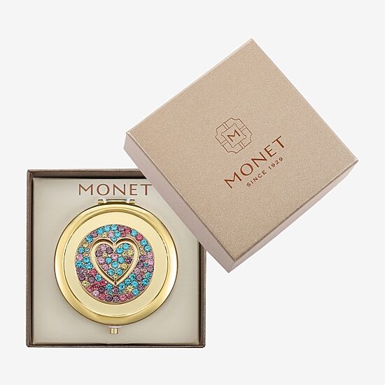 Monet Jewelry Gold Tone Round Compact Mirror
