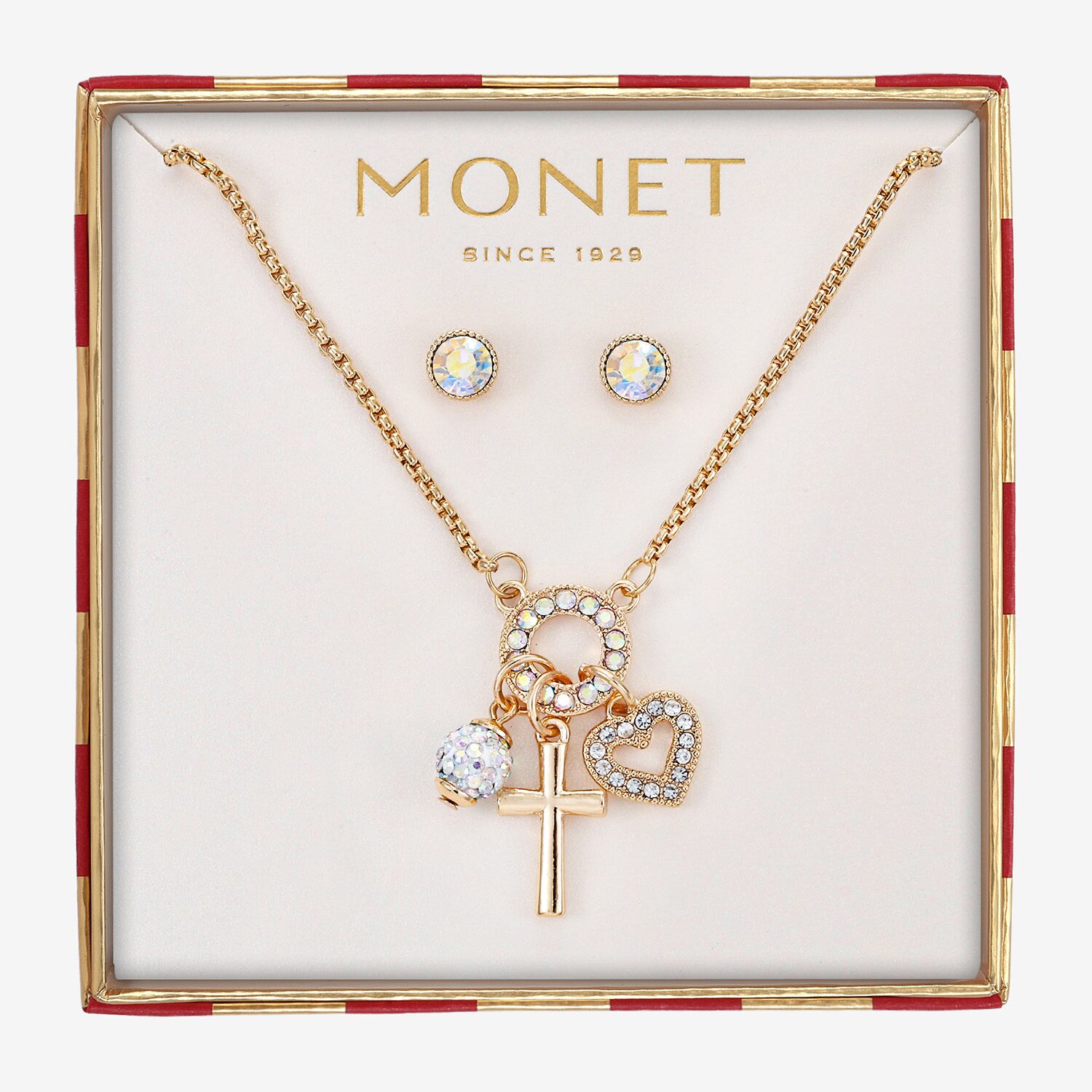 Monet Jewelry Womens Glass Cross 2-pc. Jewelry Set