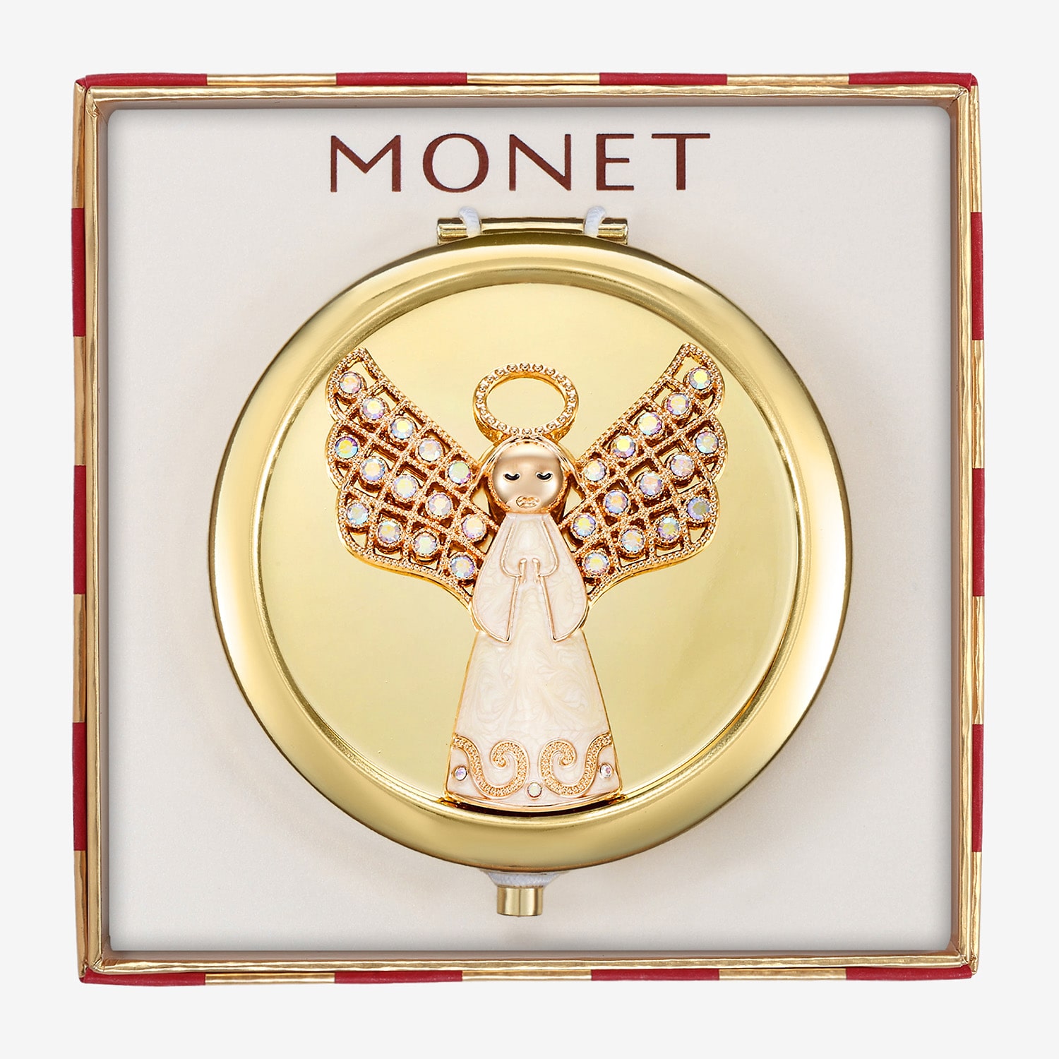 Monet Jewelry Gold Tone Angel Compact Mirror
