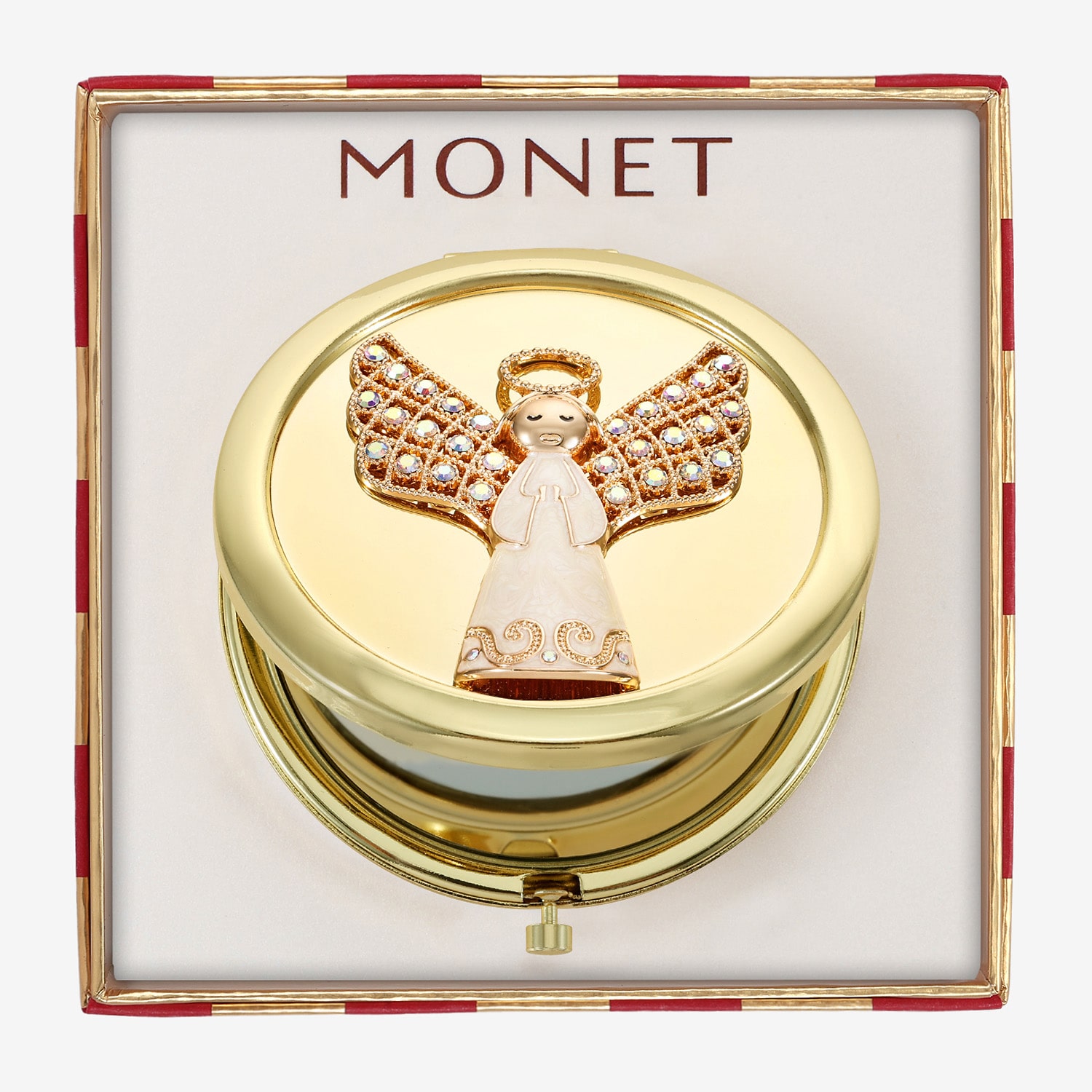 Monet Jewelry Gold Tone Angel Compact Mirror