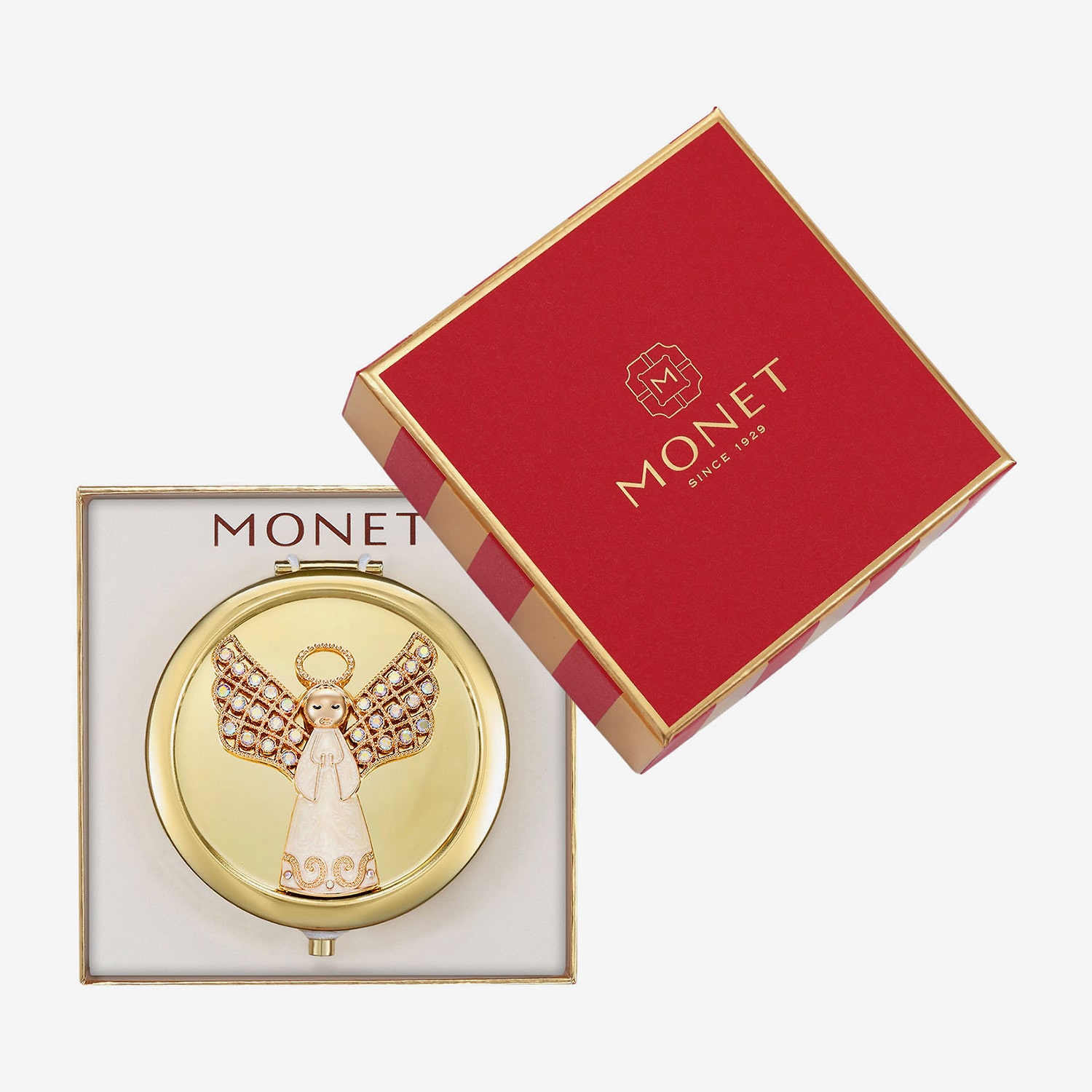Monet Jewelry Gold Tone Angel Compact Mirror