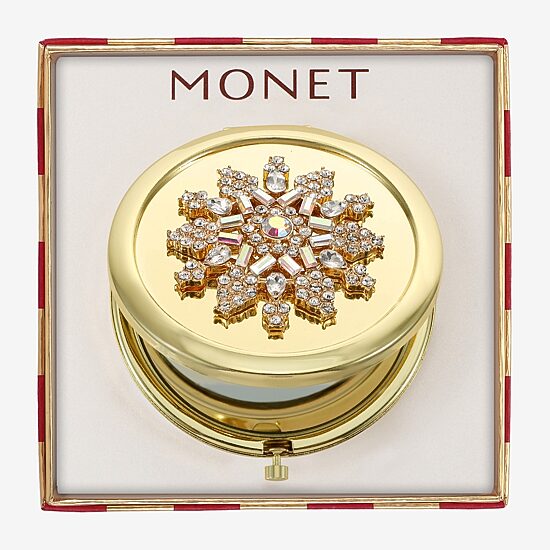 Monet Jewelry Gold Tone Snowflake Compact Mirror