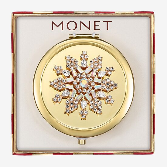 Monet Jewelry Gold Tone Snowflake Compact Mirror