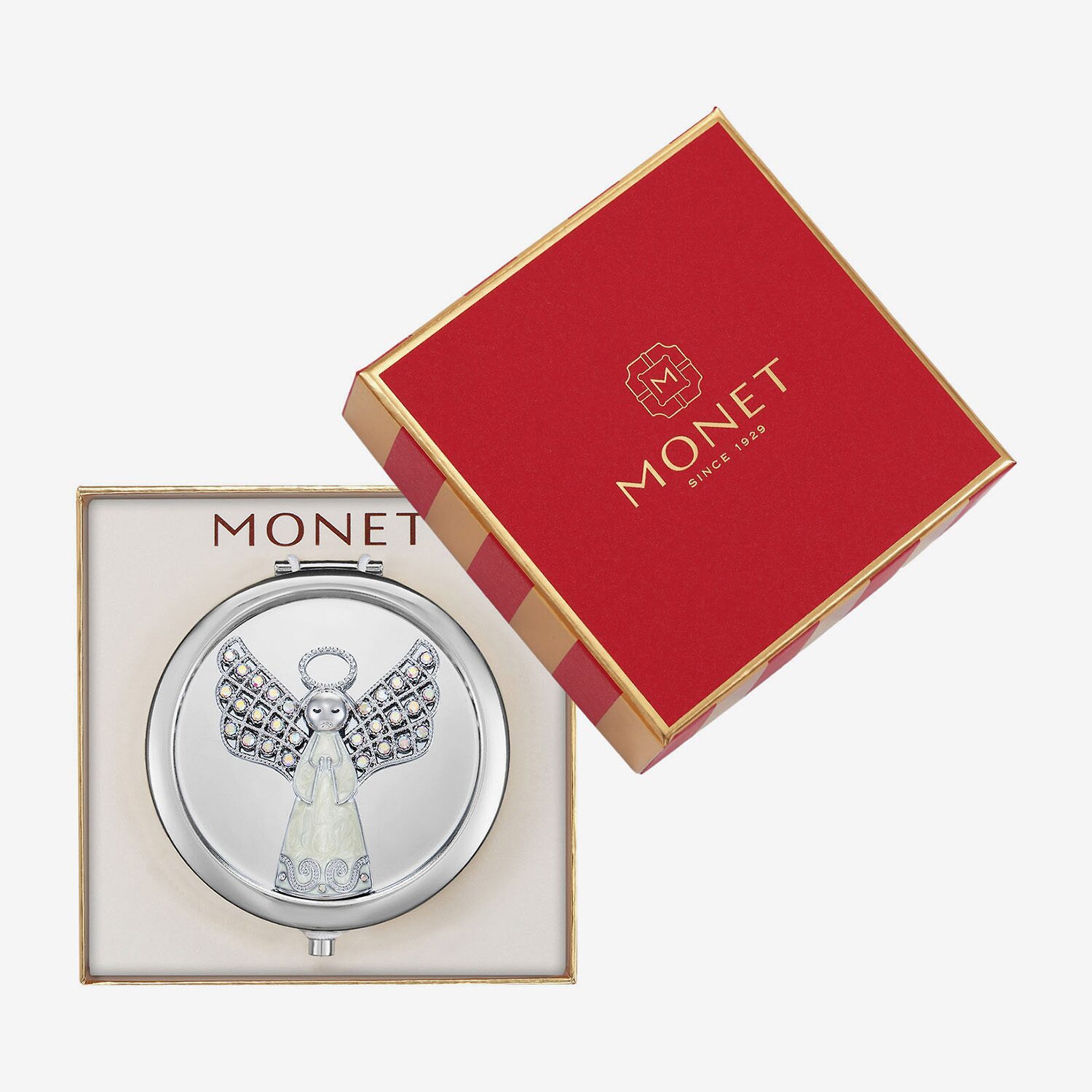 Monet Jewelry Silver Tone Angel Compact Mirror