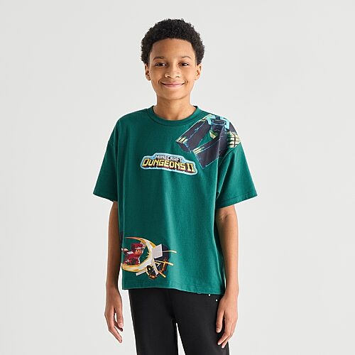 Bioworld Little & Big Kid Boys Crew Neck Short Sleeve Oversized Minecraft Graphic T-shirt In Green