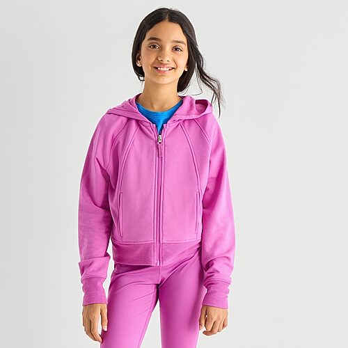 Xersion Little & Big Kid Girls Long Sleeve Fleece Zipper Active Hoodie In Pink