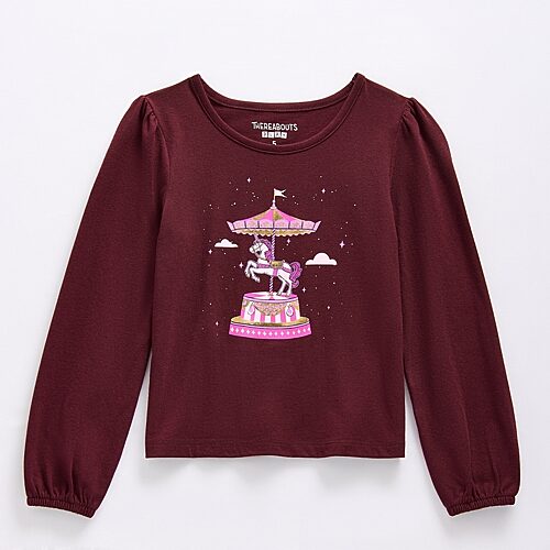 Thereabouts Little & Big Kid Girls Round Neck Long Sleeve Regular Fit Graphic T-shirt In Red