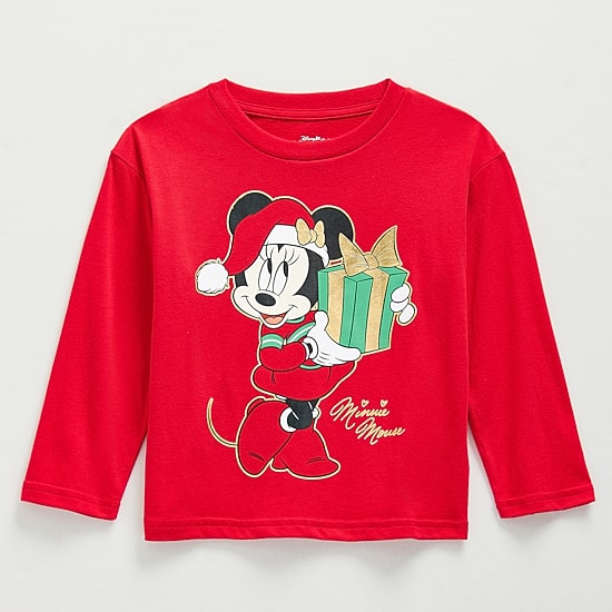 Toddler Girls Crew Neck Long Sleeve Regular Fit Minnie Mouse Graphic T-Shirt