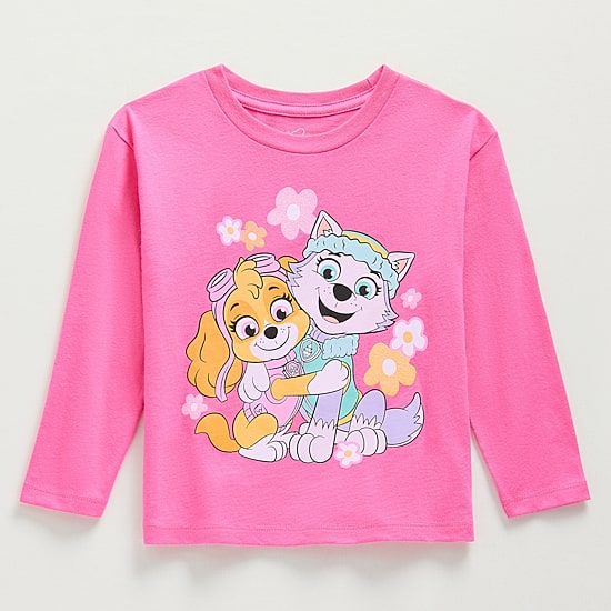 Toddler Girls Crew Neck Long Sleeve Regular Fit Paw Patrol Graphic T-Shirt