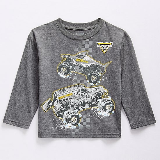 Toddler Boys Crew Neck Long Sleeve Regular Fit Monster Jam Graphic T-Shirt
