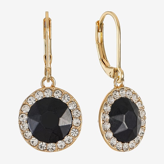 Monet Jewelry Womens Black Glass Round Drop Earrings