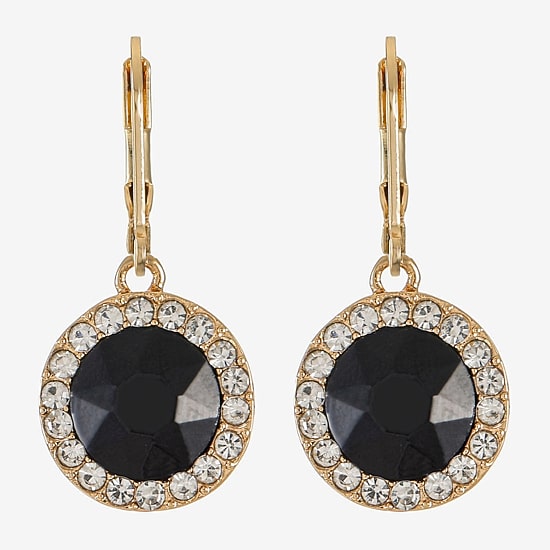 Monet Jewelry Womens Black Glass Round Drop Earrings