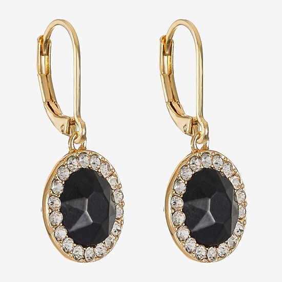 Monet Jewelry Womens Black Glass Round Drop Earrings
