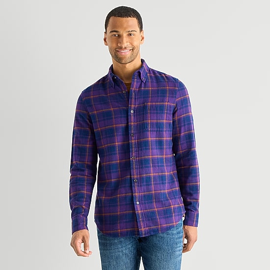 St. John's Bay Dexterity Mens Easy-on + Easy-off Long Sleeve Adaptive Classic Fit Flannel Shirt
